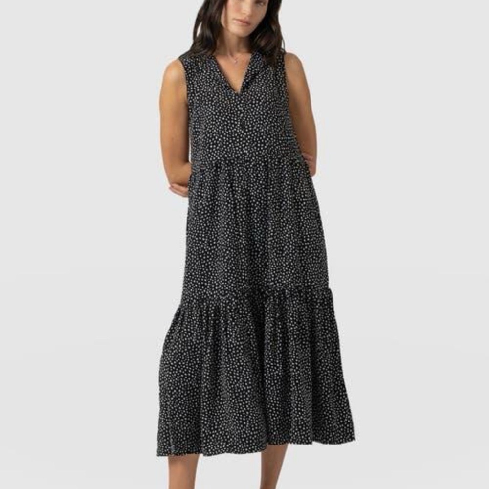 Elegant Black and White Polka Dot Midi Dress